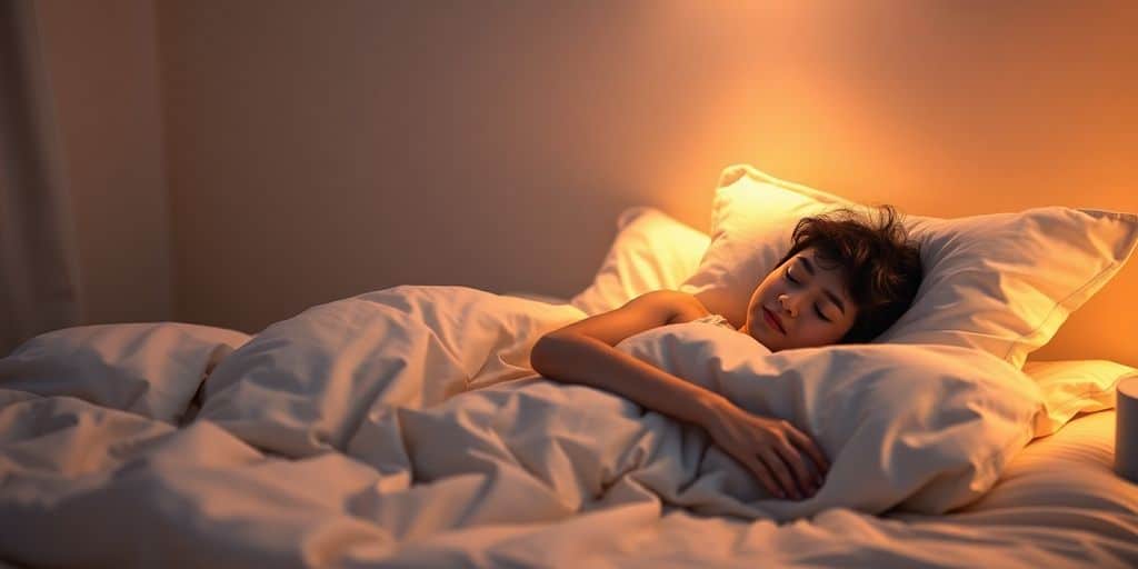 Woman peacefully sleeping in a cozy bed
