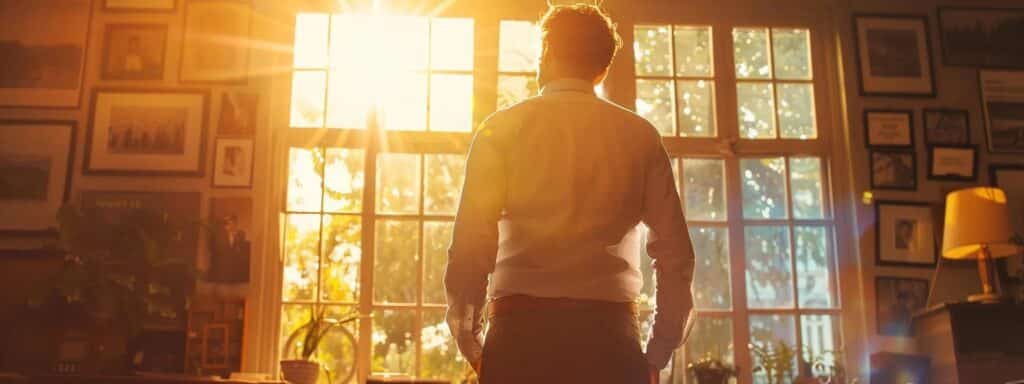 a compelling and professional image of a confident adhd coach standing in an inviting office space, surrounded by framed testimonials and success stories, illuminated by warm sunlight streaming through a large window, exuding an aura of trust and authority. ADHD Coach