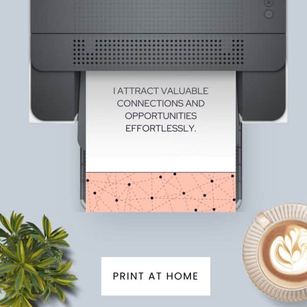 Printer with motivational quote and coffee cup