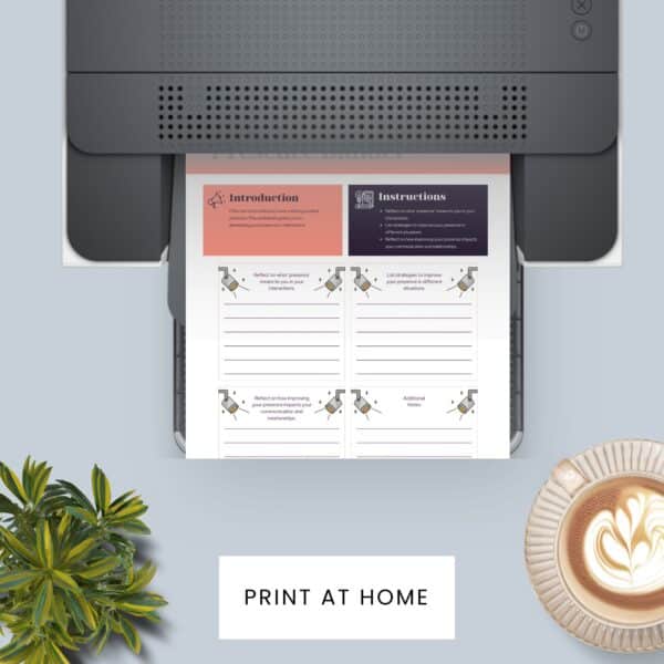 Home printer with coffee and plants setup.