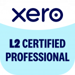 Xero logo with bold navy text reading '12 CERTIFIED PROFESSIONAL' on a light blue curved background.